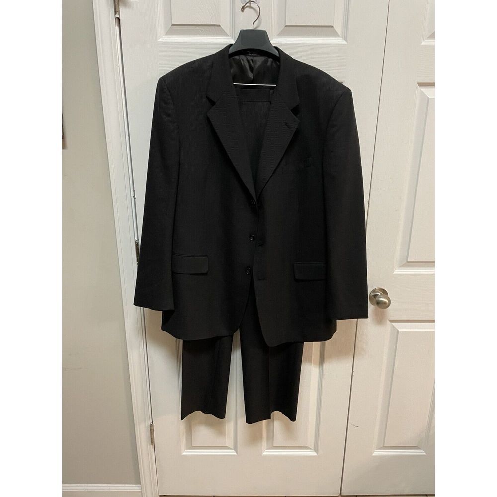 Jones New York 38x34 Black 100% Wool Mens Sport Coat Jacket Pants Suit Pinstripe